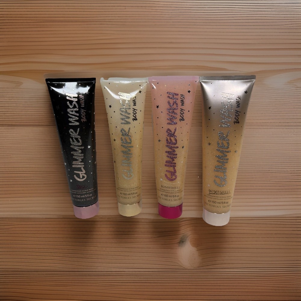 Victoria's Secret Glimmer Body Wash Set of 4 Shimmer Scrub Wash 5 oz NEW